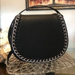 Leather Crossbody Purse w/ Silver Chain Trim